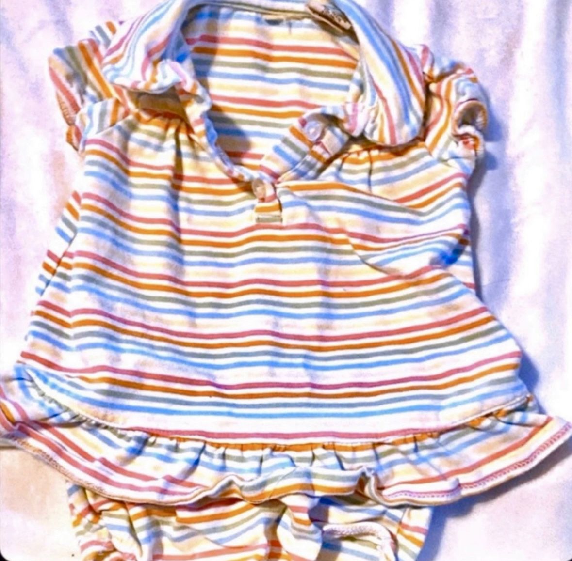 Infant & Baby Girls Size 0-3 Months 2-Piece Striped Rainbow Dress Set