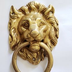 Vintage Brass Lion Head Door Knocker 