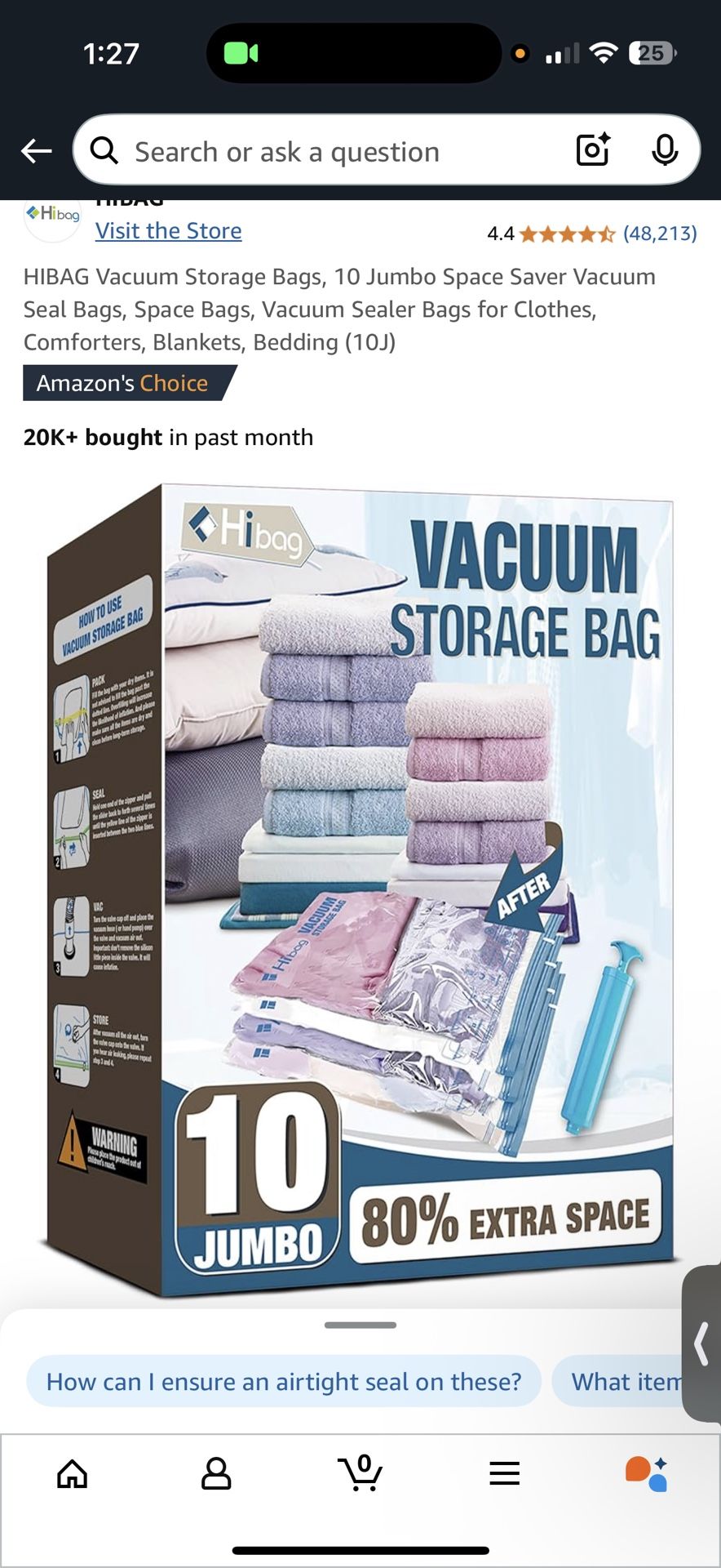 Vacuum storage bags