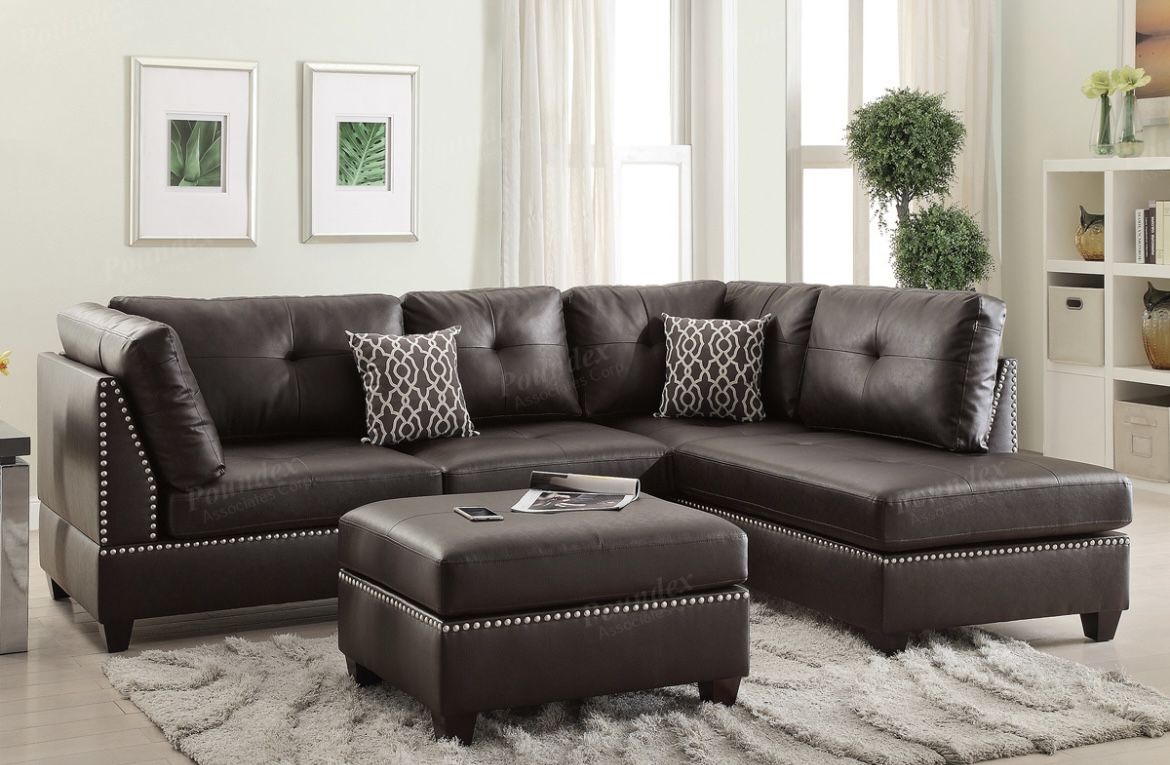 Brown Sectional Sofa With Ottoman (Free Delivery)