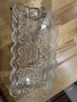 Etched Crystal Platter Christmas Xmas Holidays “North Pole Express” Gorham Crystal