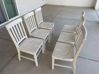 Set of 6 Whitewashed Wood Dining Chairs