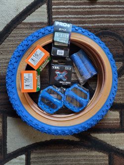 NEW Bicycle Bmx Jr Parts Bundle 16" Blue Gumwall