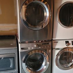 LG Front Load Washer And Stackable Gas Dryer Set In Stainless Steel 