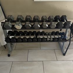 Dumbbells weights 5-50lbs plus heavy duty rack 510lbs
