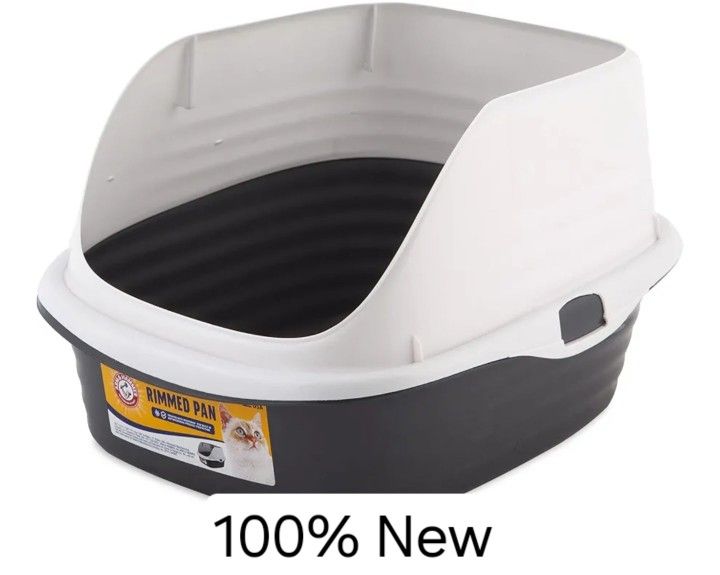 New Arm & Hammer Rimmed Cat Litter Box with High Sides and Microban, Made in USA