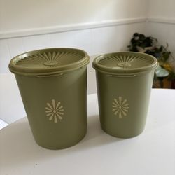 Vintage Tupperware Avocado Green Servalier Canisters - Set of 2