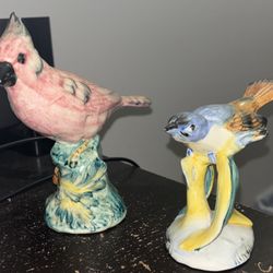 Vintage Stangl Pottery Bird Statues (2) Cardinal &  Blue Vireo - #3444 & #3448