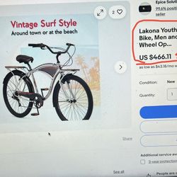 Brand New - Lakona Youth and Adult Beach Cruiser Bike, Men and Women, 20-26-Inch Wheel (No low ball bidder) 