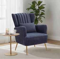 Accent Chair with Lumbar Pillow, Modern Wingback Chair for living room with Gold Metal Legs, Upholst