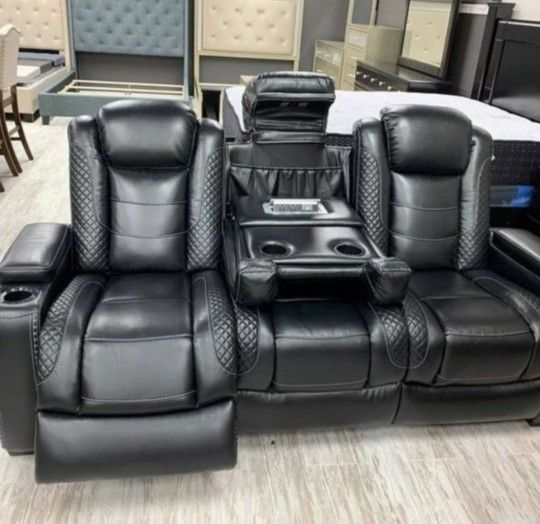 Party Time Power Reclining Sofa w/LED Midnight, Financing Available 