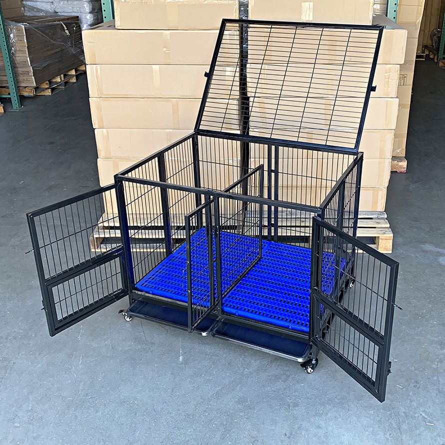 (Brand New) $165 Folding Heavy Duty Dog Cage 41x31x34” Double-Door Stackable Kennel w/ Divider, Plastic Tray 