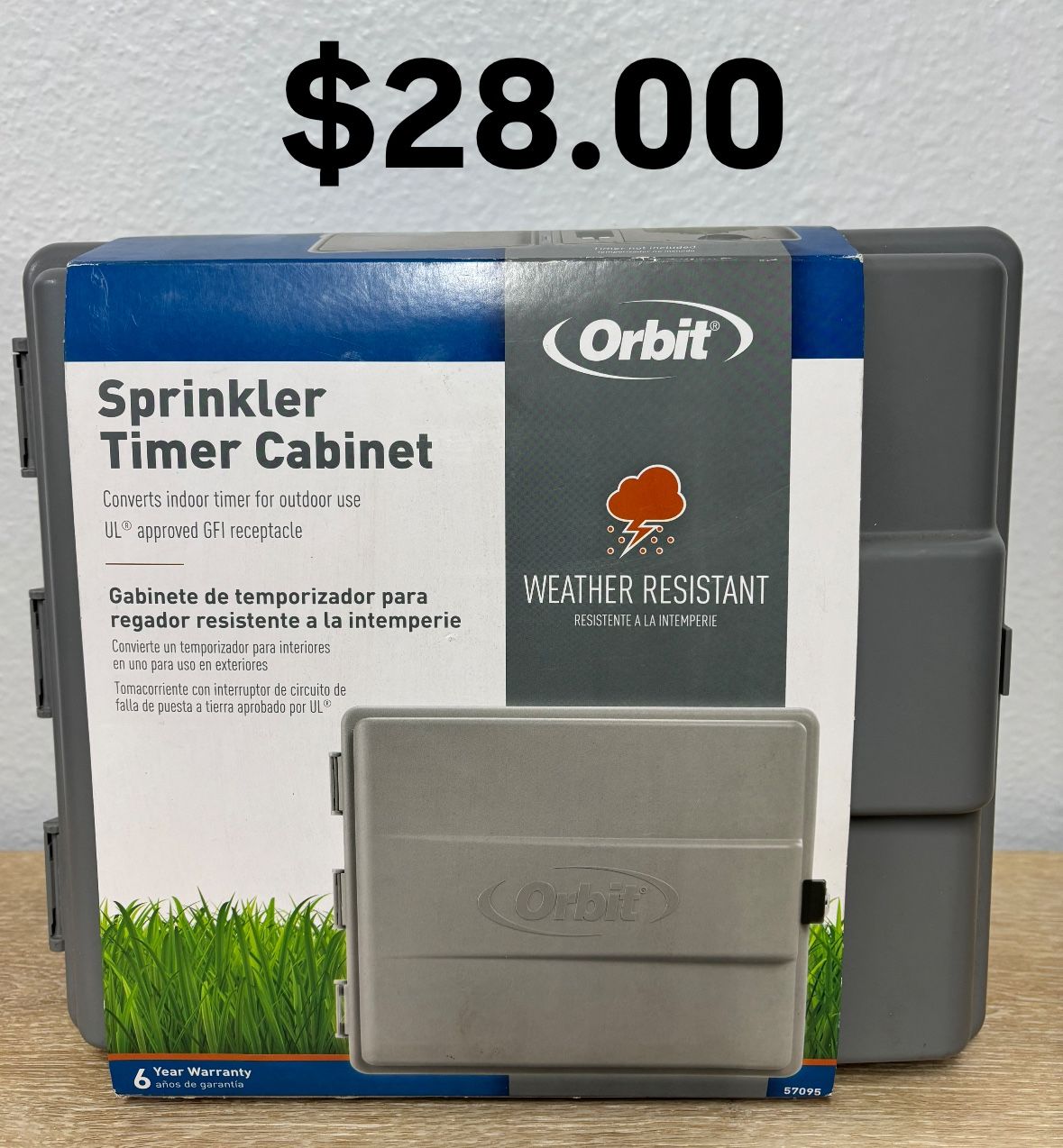 Brand new sprinkler timer box with lock feature brand new retail price on this item $44 with tax my price $28
