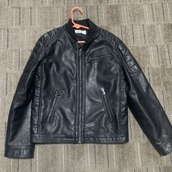 H&M Girls 8-9Y Black Faux Leather Moto Biker Jacket