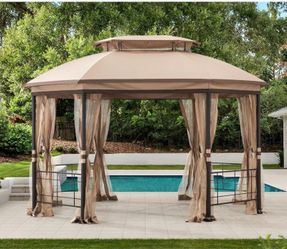 Hampton Bay Seagrove 12 ft. x 10 ft. Octagonal Steel Frame Gazebo with Tan