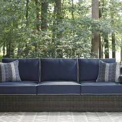 HOT DEAL] Grasson Lane Brown/Blue Sofa with Cushion