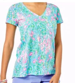 Lilly Pulitzer Women’s Medium Etta Top Amalfi Blue Best Fishes High Low