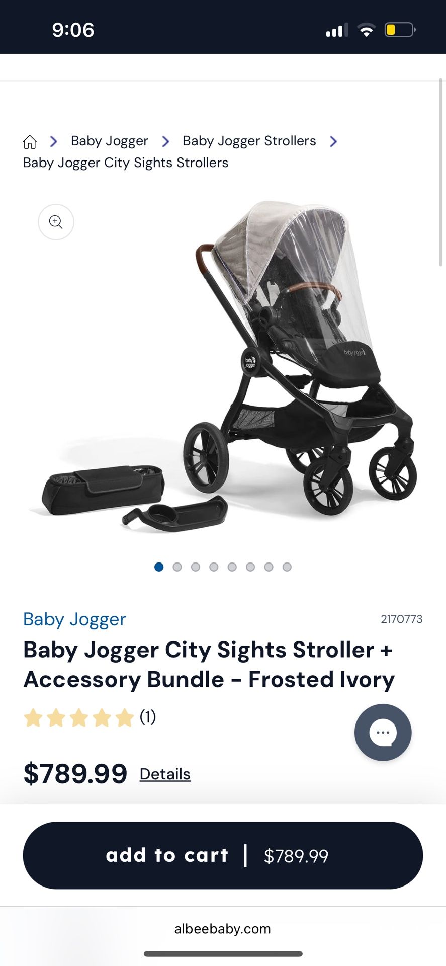 Baby Jogger City Sights Stroller + Accessory Bundle - Frosted Ivory