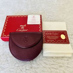 Cartier Must Line Bordeaux Leather Coin Case/Purse 