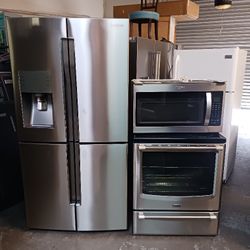 Refrigerator Samsung Flex 4 Door- Stove Electric And Microwave In Stainless Steel Combo Delevery 
