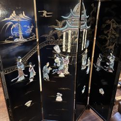 Antique Asian Folding Screen with Jade rock