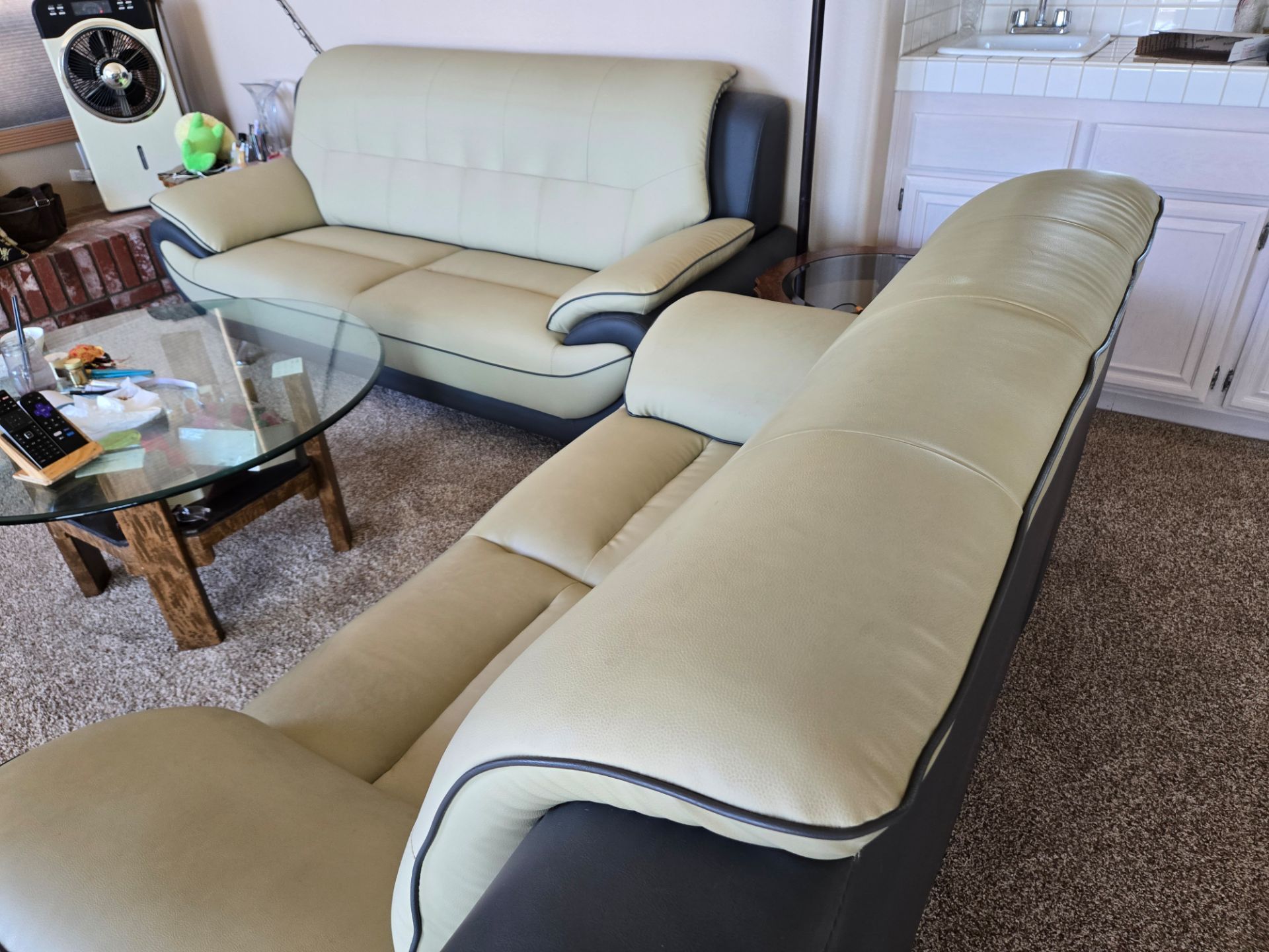 Faux leather sofa set