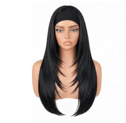 Layered Long Straight Headband Wig Wear & Go Glueless Black 26" 180% Density