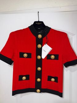 NEW Balmain Red Knit Cardigan with Gold Buttons