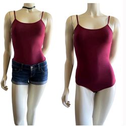 ACTIVE BASIC Women's Maroon Bodysuit Sleeveless Scoop- Neck Stretchy Top Size: S   
