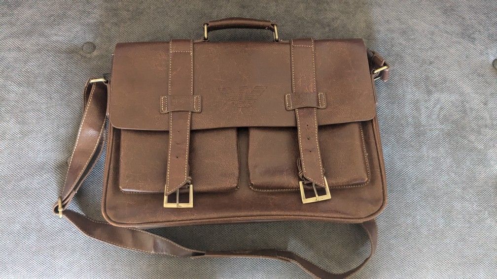 Men's Brown Faux Leather Messenger/Laptop Bag
