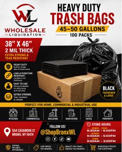 Heavy Duty Black Trash Bags 45-50 Gallon 100 Pack