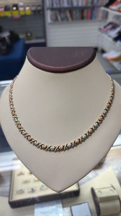 Tri-Color Gold XOXO Heart Necklace