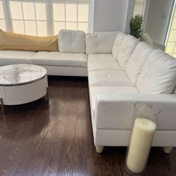 White Faux Leather Sectional Sofa 