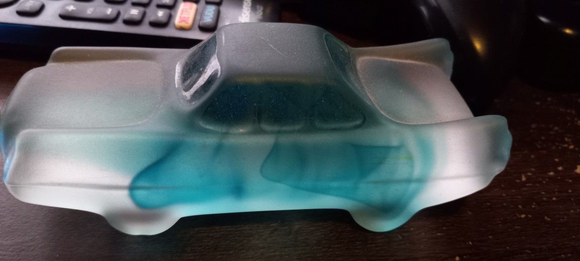 Kosta Boda Art Glass Car Ice Bluefrosted ART CAR PAPERWEIGHT SIGNED BY OLLIE BROZEN
