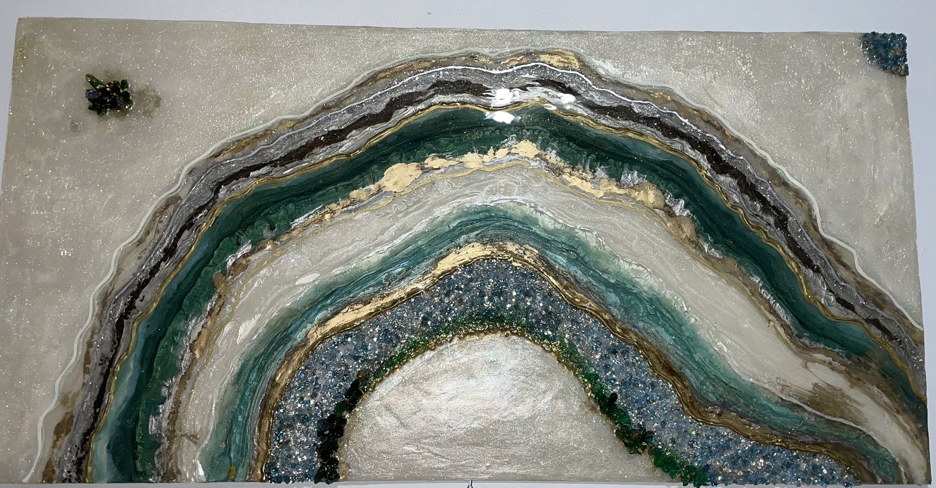 Geode Art , Resin Art Canvas ,crystals .This Piece Is Filled With Healing Energy, Green Is For Growth, Rebirth And Harmony