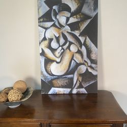 Large Abstract Canvas Painting – Blue & White Tones – 39” x 24”