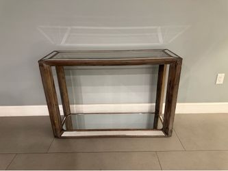 Mirrored Console Table Rustic Wood Distresses and Glass Modern Living Room Furniture