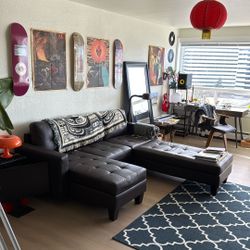 faux leather sectional couch with ottoman