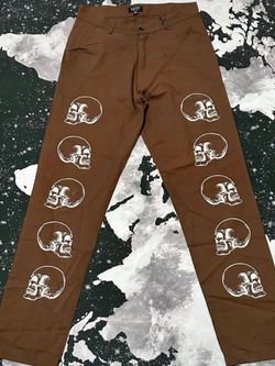 BooHooMan Brown Chino Skull Print Pants
