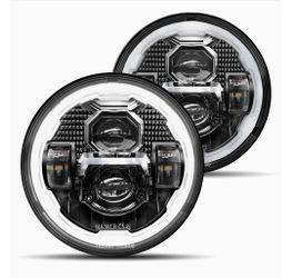 Pair of LED Headlights Bright Anti-glare 7 Inch Halo Led Round Compatible with Jeep Wrangler JK JKU TJ LJ Chevy Ford GMC Dodge Mazda VW Mack DOT