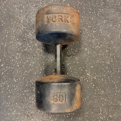 Vintage York 80lb Roundhead Single Dumbbell