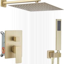 Brushed Gold Shower System 12 Inch Bathroom Luxury Rain Mixer Shower Combo Set