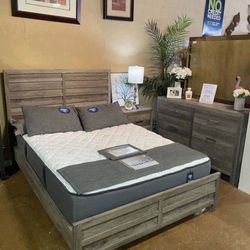 3 PCS QUEEN BEDROOM SET: QUEEN BED FRAME, NIGHTSTAND, DRESSER