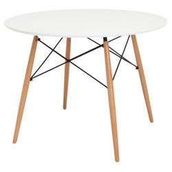 Pemberly Row Round Contemporary Plastic Dining Table in White 