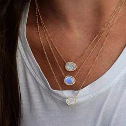 Fashion Necklace Asymmetric Stone Moonstone In Gold/Rose Gold Colors