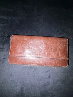 Coach Brown Signature Embossed Leather Zip Around Wallet