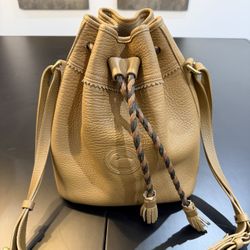 Classic Dooney & Bourke Brown Pebbled Leather Drawstring Bucket Bag Made In USA