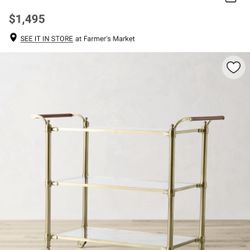 Williams Sonoma Becket Bar Cart Vintage Brass  Excellent condition 