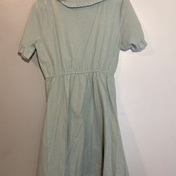 Pastel Green Buttoned Ruffle Collar Dress