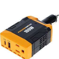 PowerDrive PWD100D 100 Watt Inverter 12v DC to 110v AC Converter Car Plug Adapter with 2 Ports
